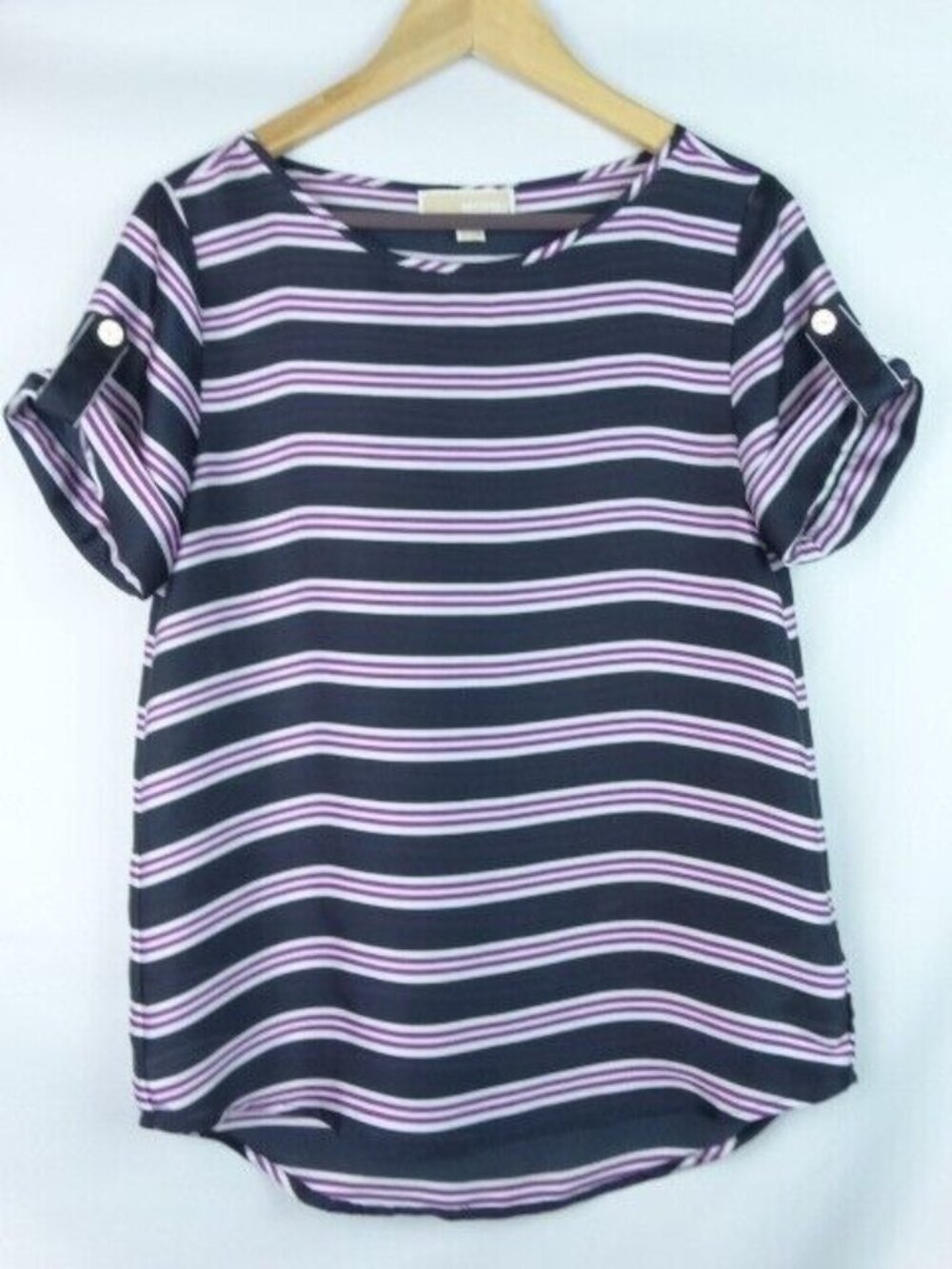 Michael Michael Kors Women's Top Size 6 Blue Striped Short Sleeve Blouse